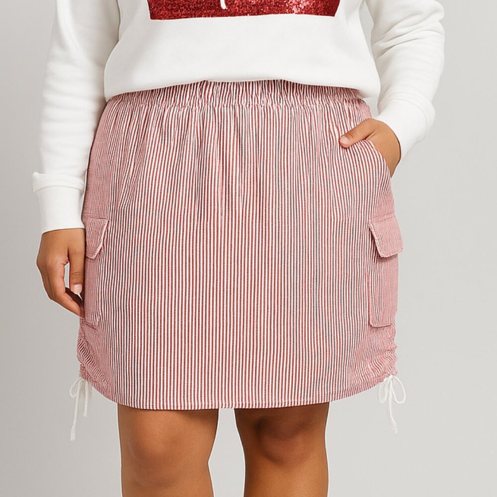 Plus size drawstring cargo skirt